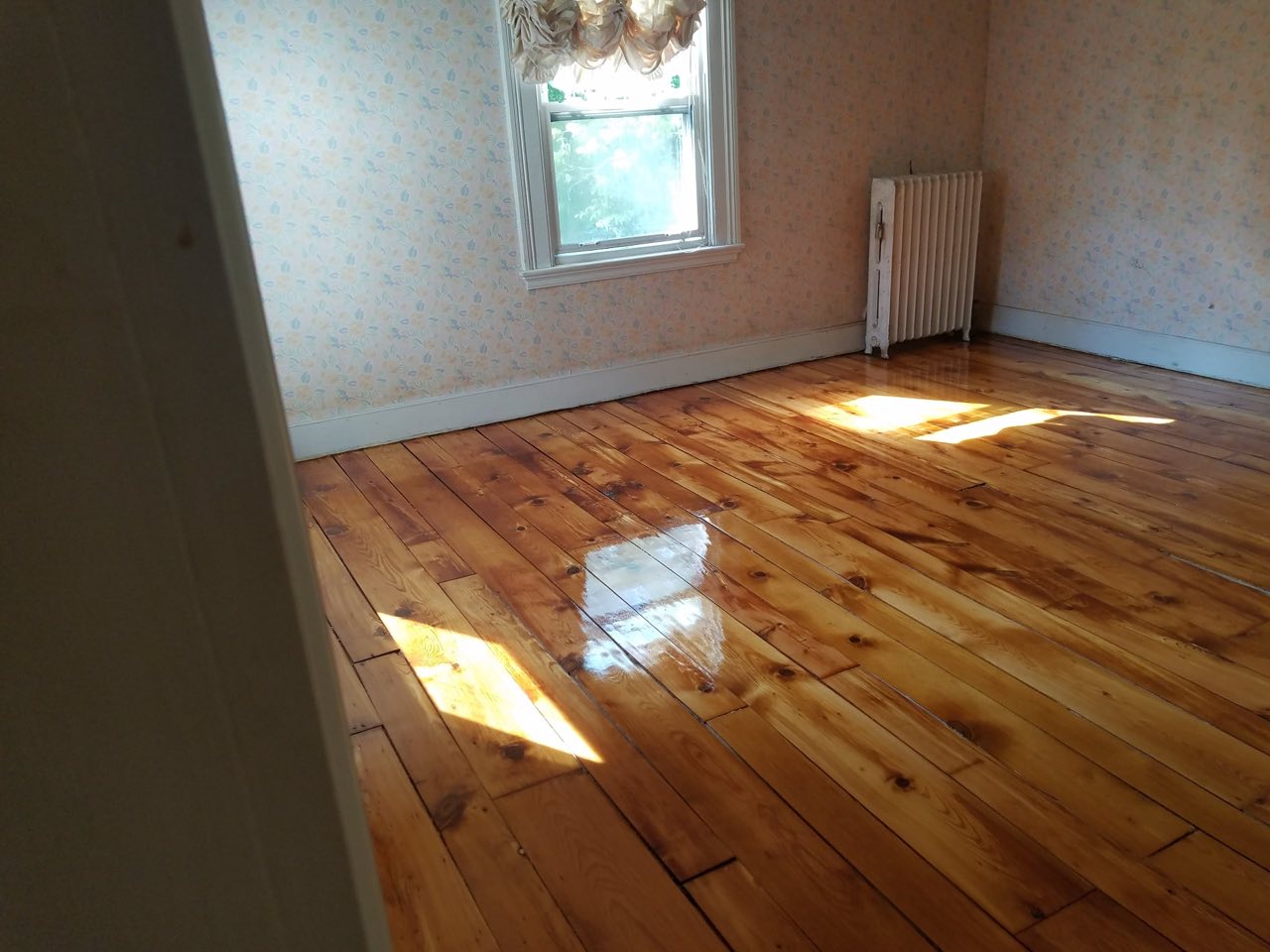 Newly installed herringbone floor