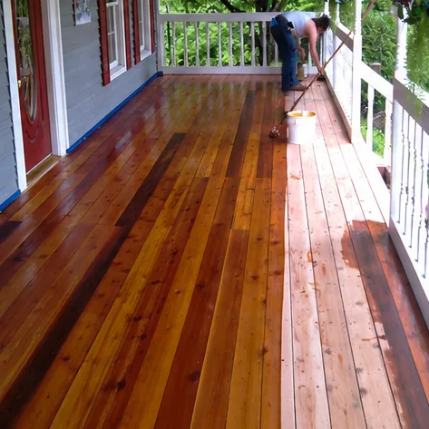 Covered porch floor sanded and stained